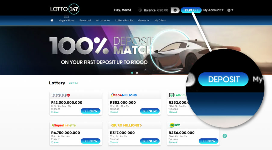 Deposit funds into your Lotto247 account